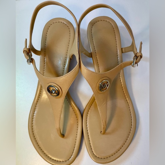 MICHAEL Michael Kors Shoes - ⬇️MICHAEL Michael Kors Nude/Tan T-Strap Thong Wedge Heel Sandals Women’s Size 9M